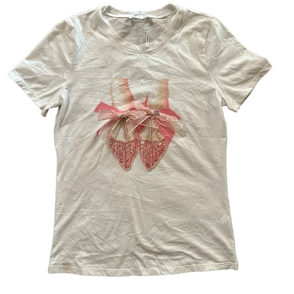 White TShirt With Pink Shoe Embellishment Small Shirtsleeves Top BNWT - Picture 1 of 7